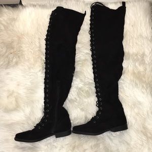 Lace up thigh high boots